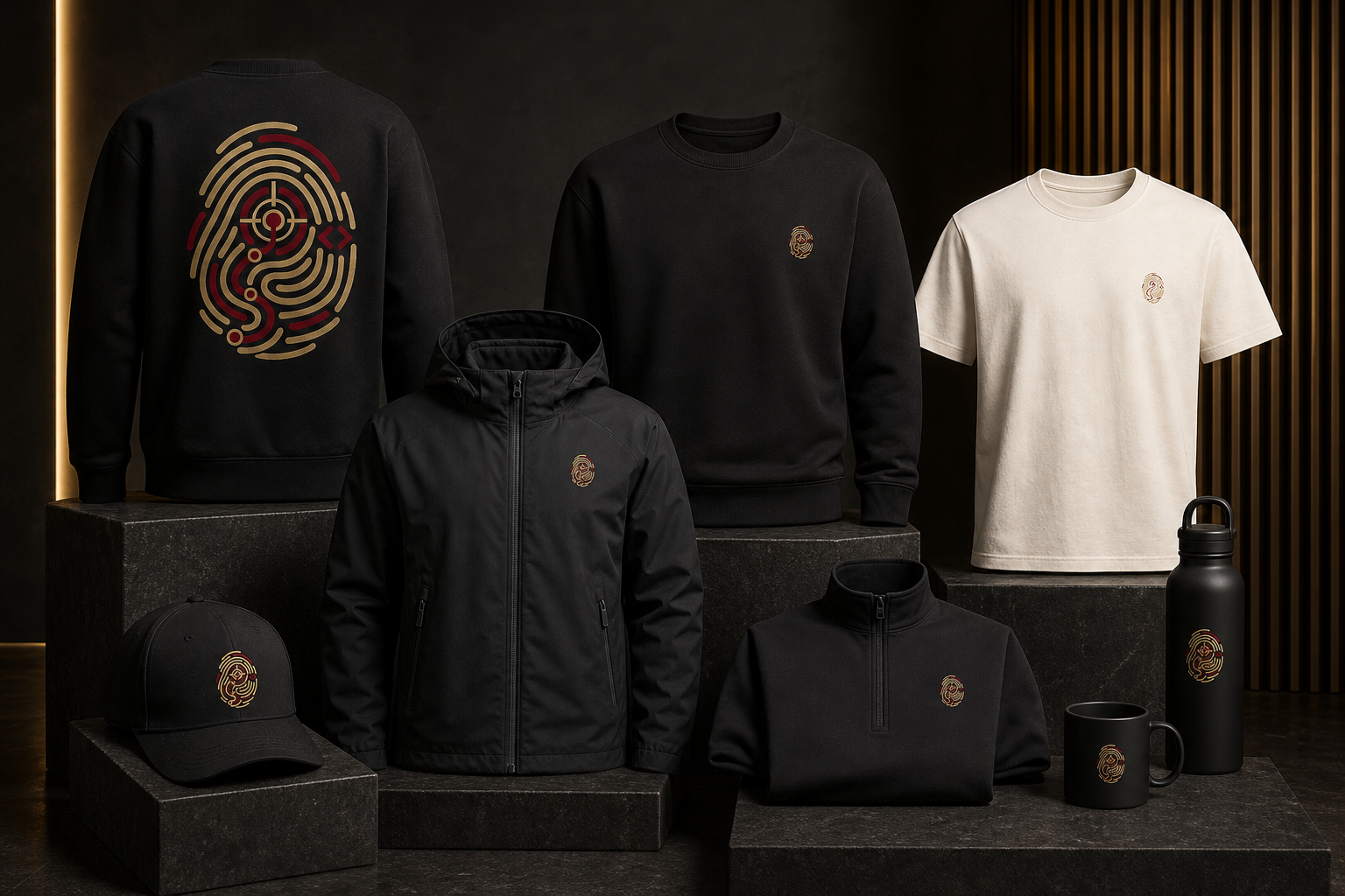 Volledige SPOORCODE conceptcollectie met kleding, pet, drinkfles en mok